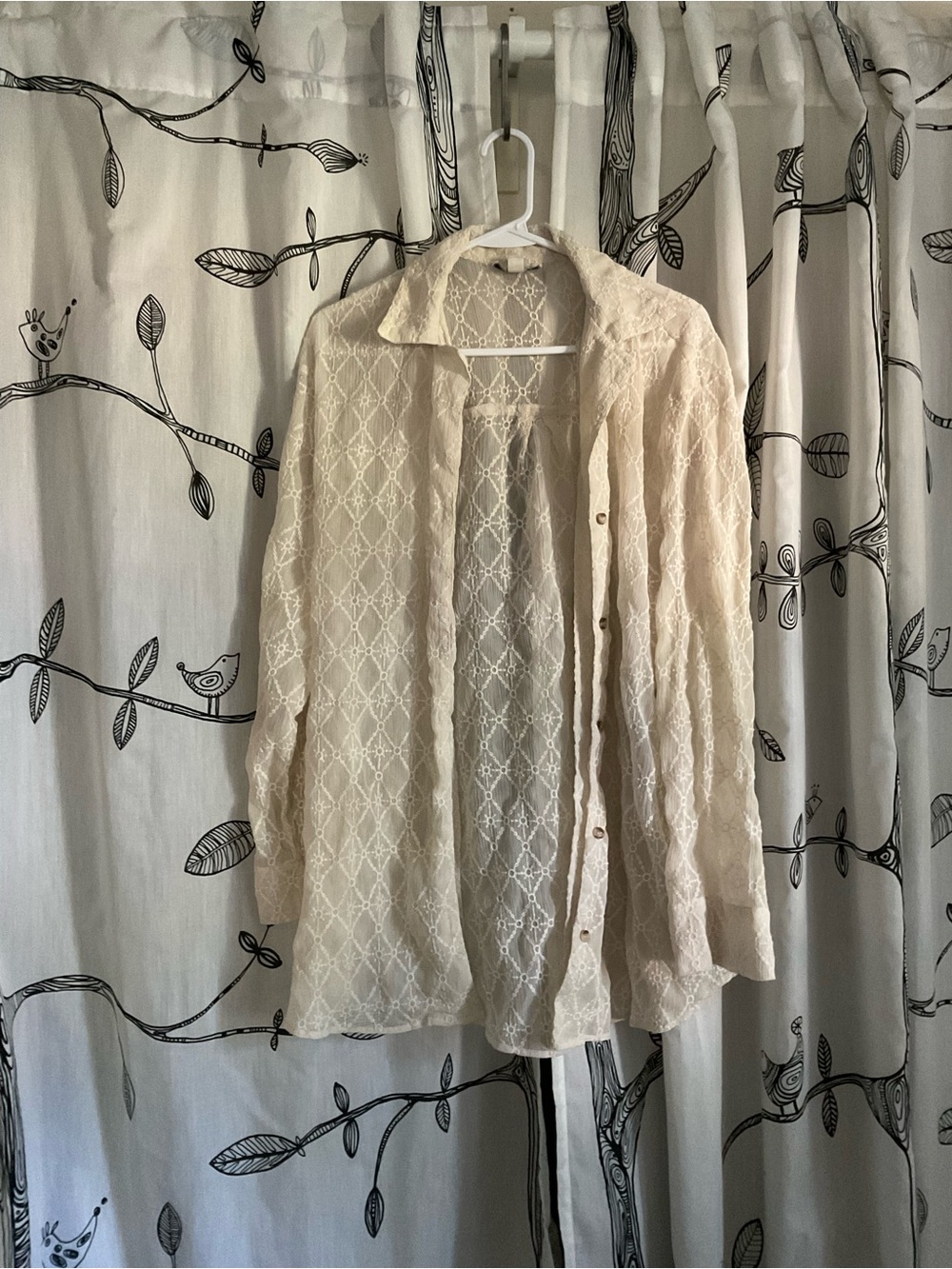 Topshop Sheer Lace Button-Down Shirt in Cream